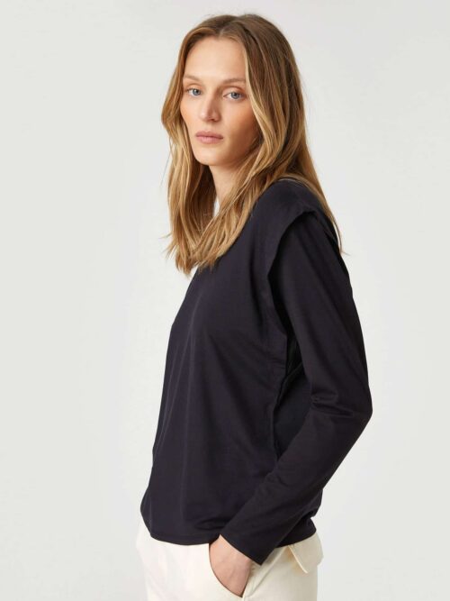 Long Sleeve T-Shirt Round Neck Shoulder Detailed